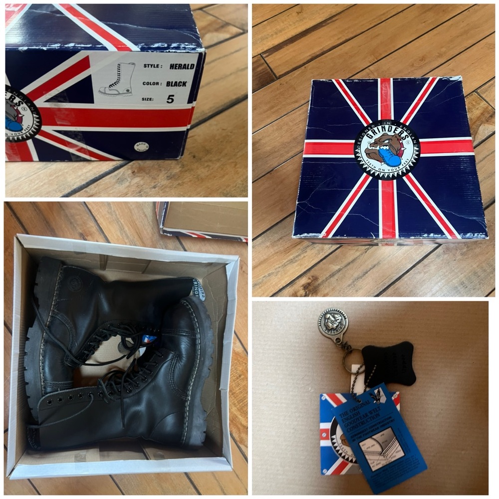 COPY Grinders “Herald” Black Leather 14 Hole Steel Toe Boots Mens UK 5 US W 7…